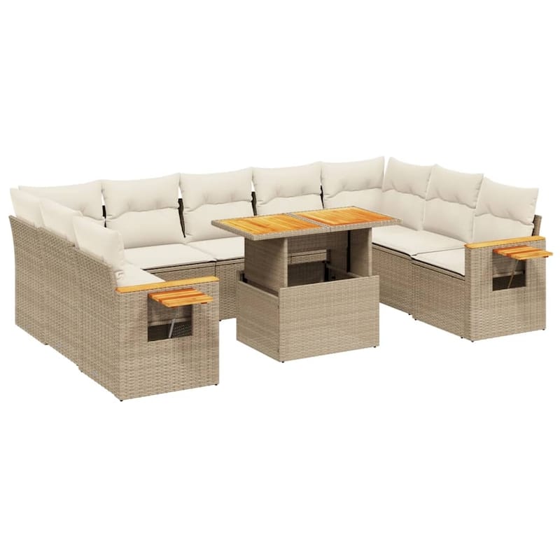 vidaXL Patio Sofa Set with Cushions Outdoor Furniture 10 Piece Poly Rattan