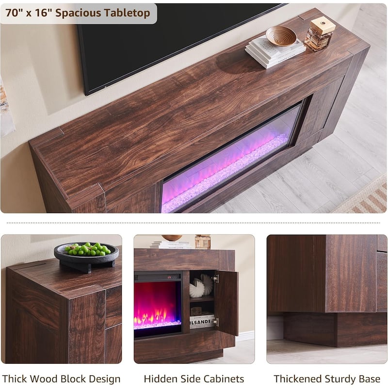 Modern Fireplace TV Stand for 80" TV, Entertainment Center with LED