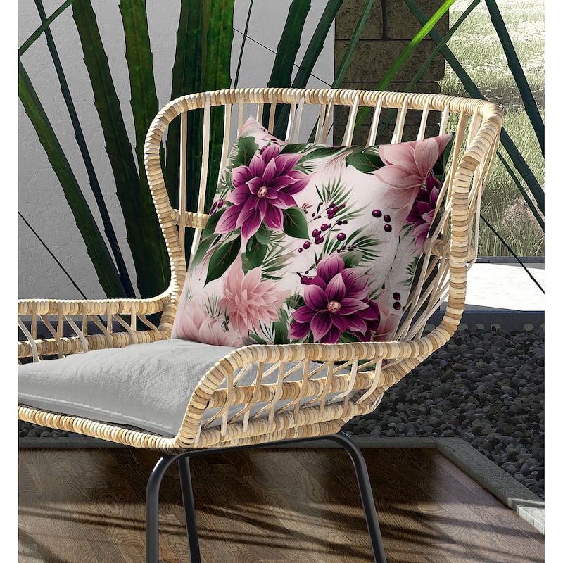 Holiday Sparkle Indoor/Outdoor Reversible Throw Pillow Pink and Green