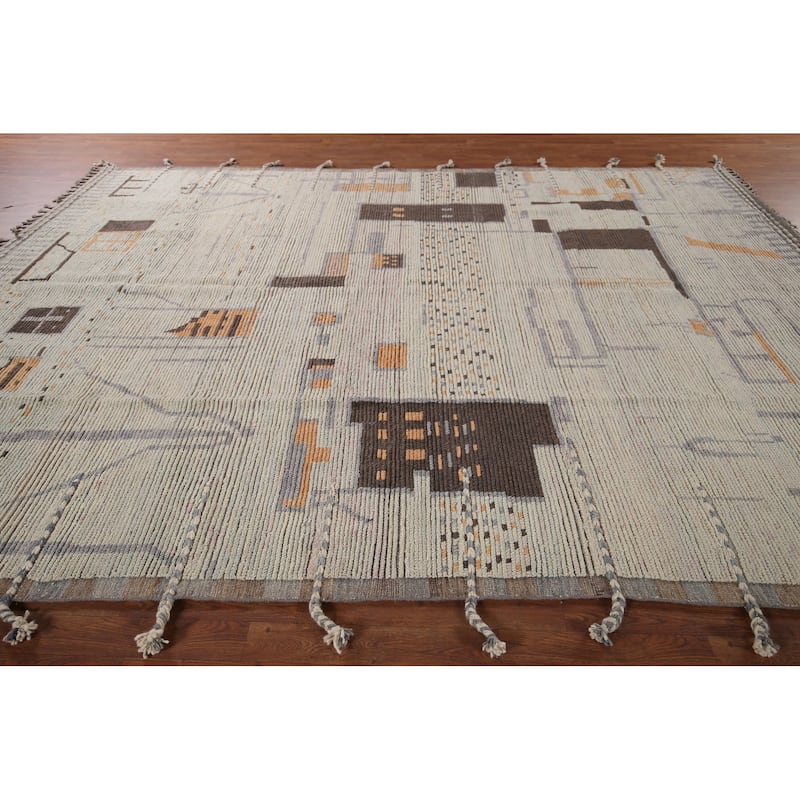 Modern Moroccan Abstract Area Rug Handmade Stripe Wool Carpet - 8'10"x 12'5"
