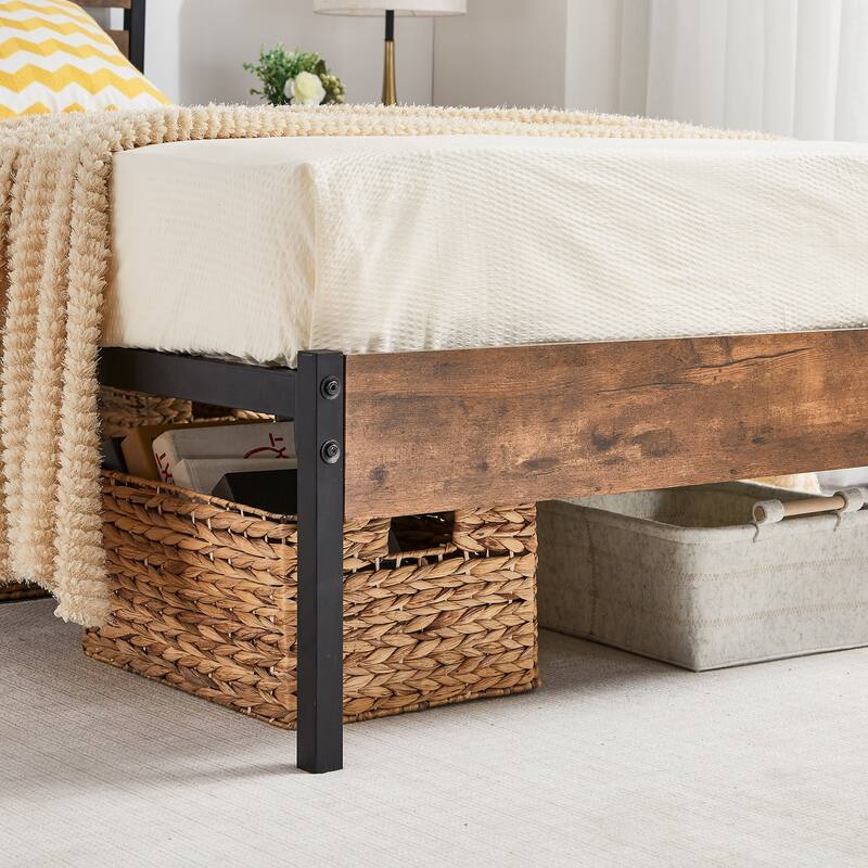 VECELO 2 Pack Twin Size Kids Bed Industrial Platform Bed Frame with MDF Curved Cutout Headboard Twin Size Bed Set of 2