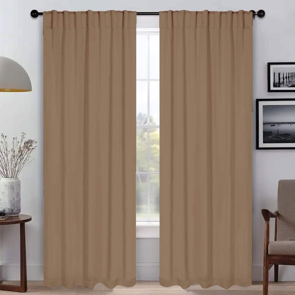 Superior Solid Machine Washable Room Darkening Blackout Curtains with Back Tabs, Set of 2
