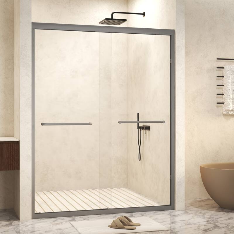 Double Sliding Framed Shower Door in Matte Black Finish