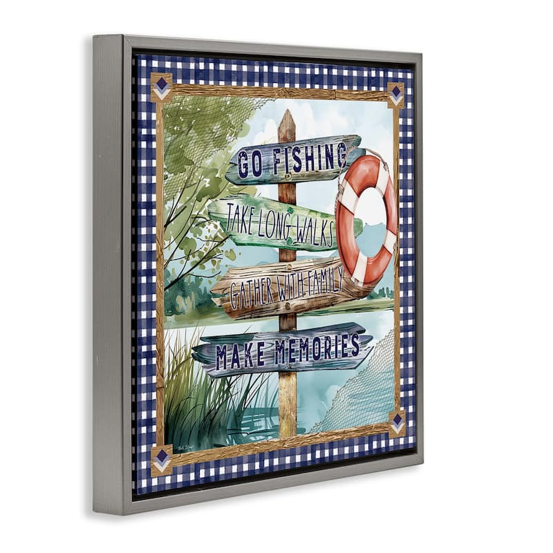 Stupell Plaid Border Lake Sign Framed Floater Canvas Wall Art Design By Nicole DeCamp