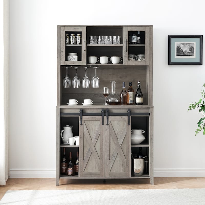 42.5-inch Farmhouse Wine Cabinet with Sliding Barn Door - 15.7"D x 42.5"W x 69.6"H