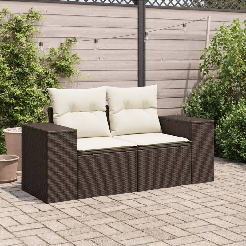 vidaXL Patio Sofa with Cushions 2-Seater Modular Couch Loveseat Poly Rattan - 24.4 x 73.2 x 27.2 in