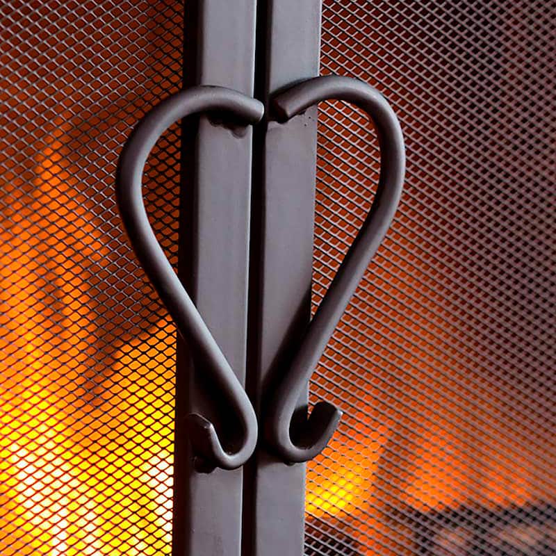 38" x 31" Cast Iron Scrollwork Fire Screen With Doors - Black