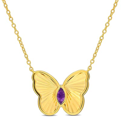 Miadora 1/8ct TGW Marquise-Cut Amethyst Butterfly Necklace with Chain in Yellow Silver-17 in