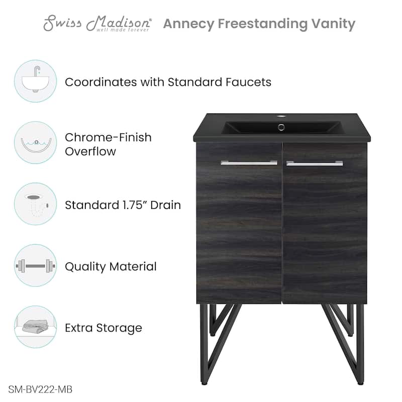 Annecy 24 In. Black Walnut Bathroom Vanity With Black Ceramic Sink Top