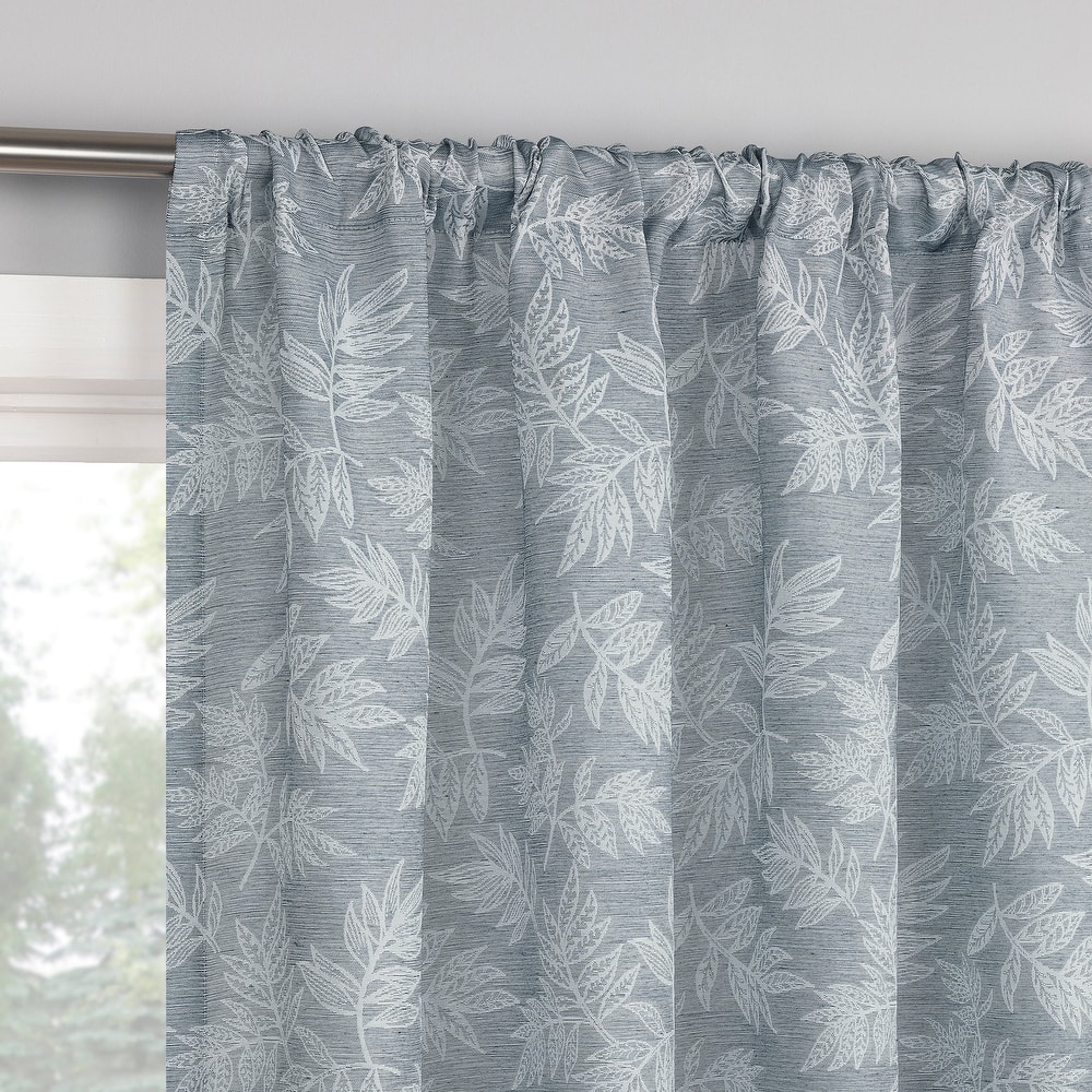 No. 918 Koda Woven Jacquard Leaf Semi-Sheer Rod Pocket 1-Piece Curtain Panel, Single Panel