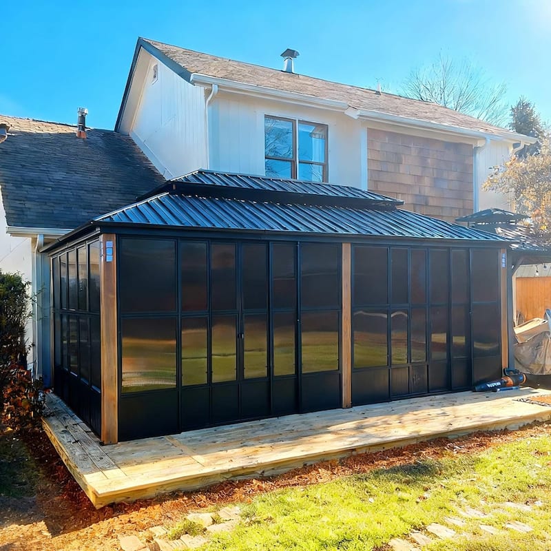 PURPLE LEAF Double Top Outdoor Sunroom Screen House Patio Hardtop Gazebo