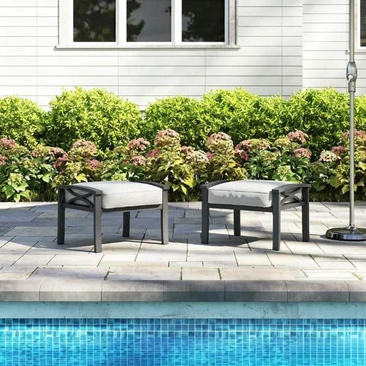 Outdoor Ottoman Set of 2, All-Weather Patio Footstool with Water-Resistant Cushion