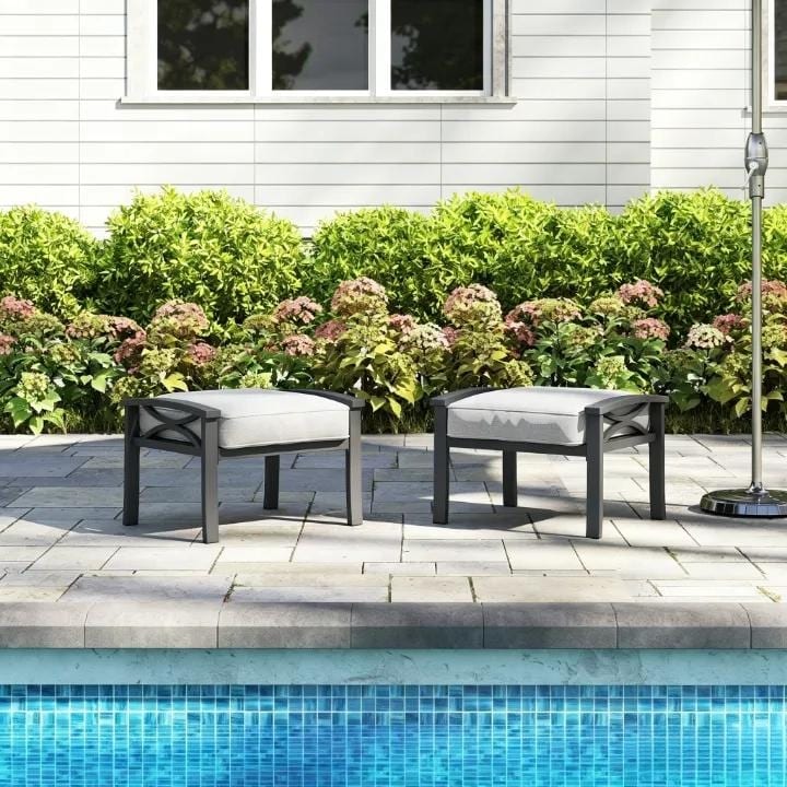 Outdoor Ottoman Set of 2, All-Weather Patio Footstool with Water-Resistant Cushion