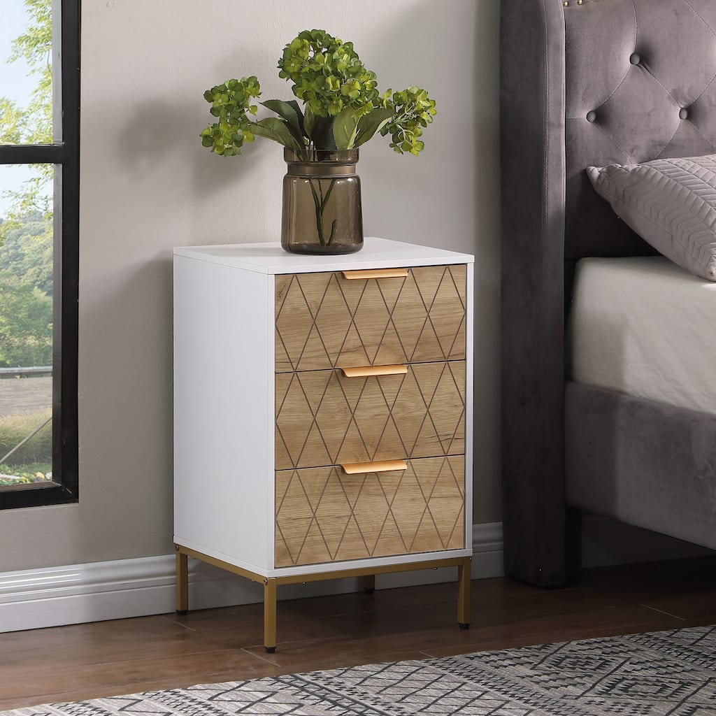 End Table Nightstand with 3 Drawers, Storage Cabinet Dressing Table Lamp Table Dressing Table with Metal Legs