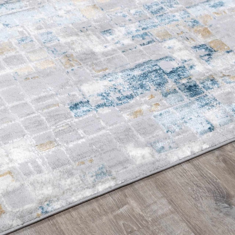 Hauteloom Liverpool Collection Modern Abstract Contemporary Square Tile Area Rug