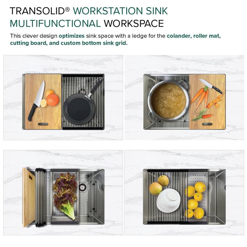 Transolid KWSSU271910 27-in X 19-in X 10-in 18-Gauge Undermount Stainless Steel Kitchen Workstation Sink