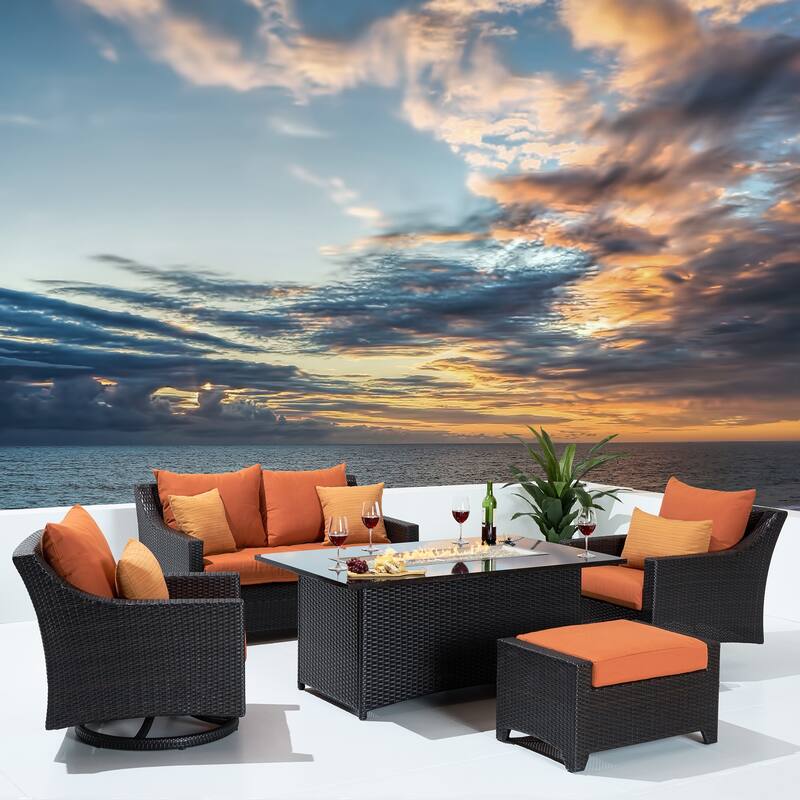 Deco 5 Piece Sunbrella Outdoor Patio Love & Motion Club Fire Set