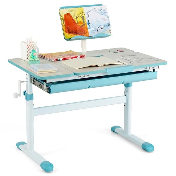 slide 2 of 18, Costway Height-Adjustable Kids Desk Children Study Table with Tilt - See Details Blue