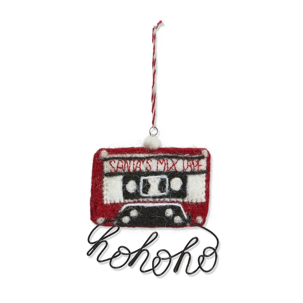 Hohoho Mix Tape Christmas Ornament Red Wool 4x4.5 inches Perfect for Holiday Tree Decor
