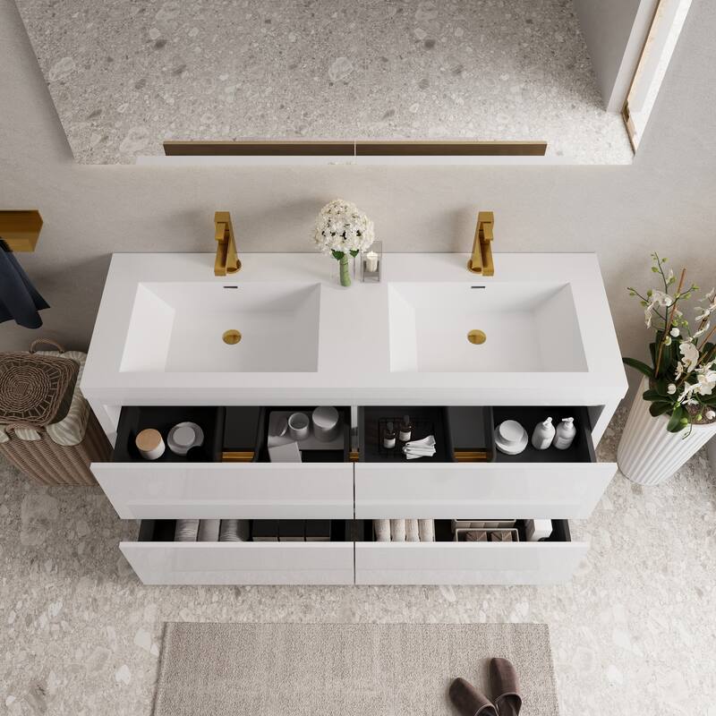 Freestanding Bathroom Vanity with White Stone Resin Top