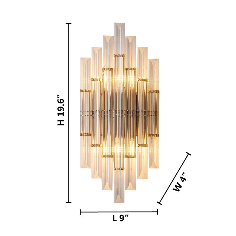 2 Light Gold Metal Frame Wall Sconce with Glass Rods