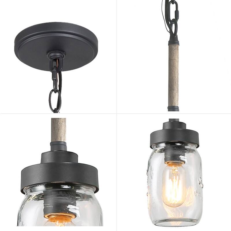Farmhouse 1-Light Mini Mason Jar Glass Pendant Light for Kitchen Island - 4" D x 14.5" H