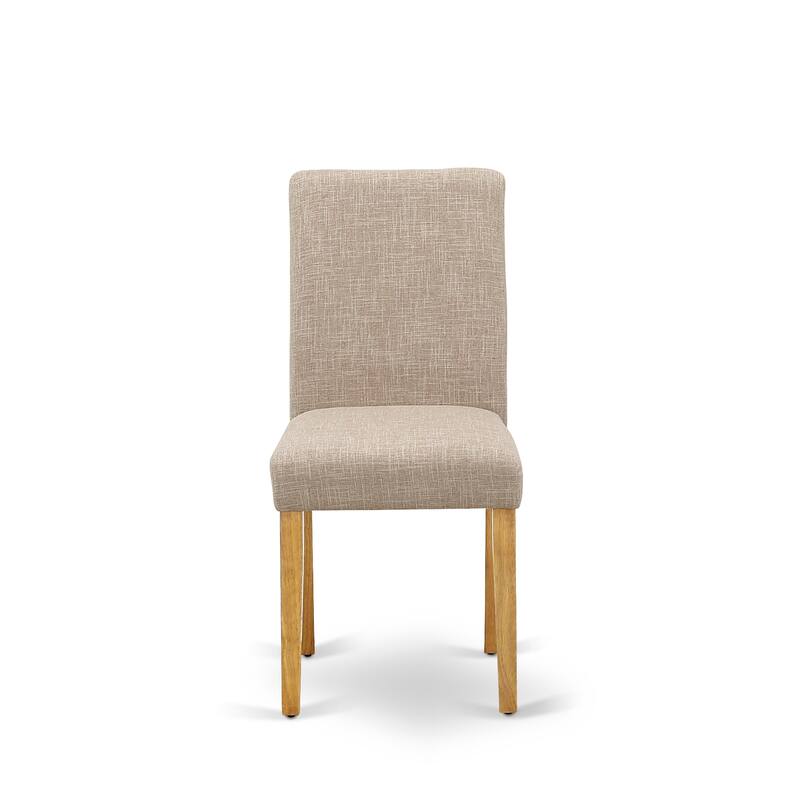 East West Furniture Dinette Set- a Round Dining Table and Light Tan Linen Fabric Dining Chairs, Oak (Pieces Options)
