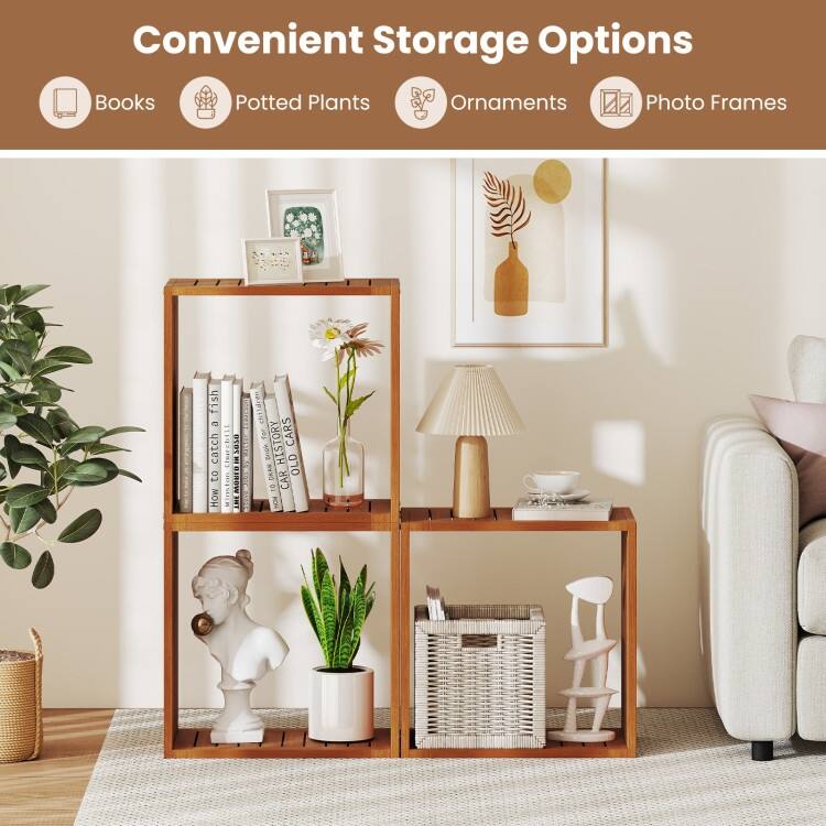 Teak Solid Wood 3 Cube Bookcase Shelves for Storage and Display - 11.5" x 19.5" x 19.5"