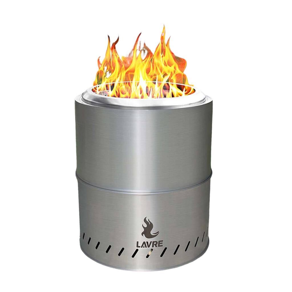 15 inch Stainless Steel Smokeless Fire Pit Outdoor Wood Burning Portable Fire Pit for Patio, Camping, BBQ