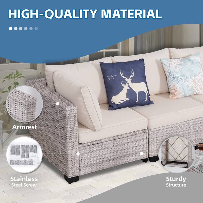 7-Piece Wicker Outdoor Sectional Set with Cushions and Coffee Table