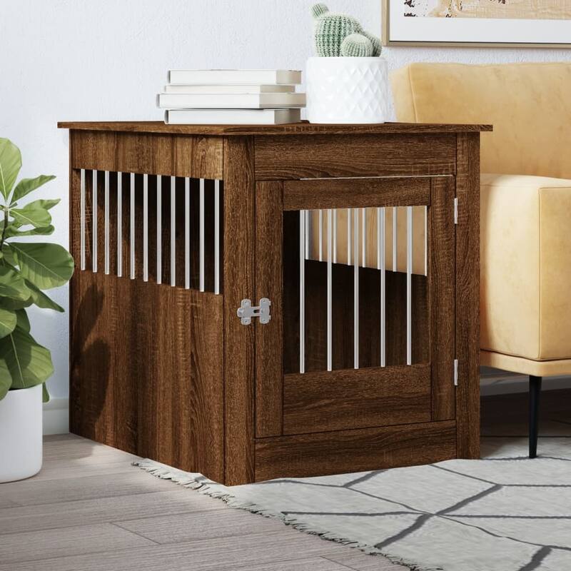 vidaXL Dog Crate with Door Doghouse Puppy Kennel Peg Cage Engineered Wood - 25.4" x 31.5" x 28" - Brown oak