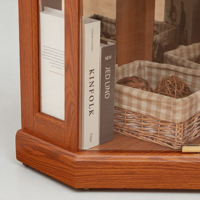 Corner Lighted Glass Curio Cabinet with Adjustable Shelves, Mirrored Back and Display Doors