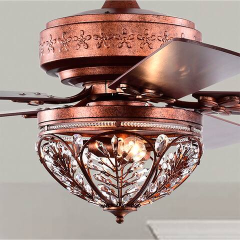 Jacira 52 Inch Antique Copper Crystal Ceiling Fan with Remote - N/A