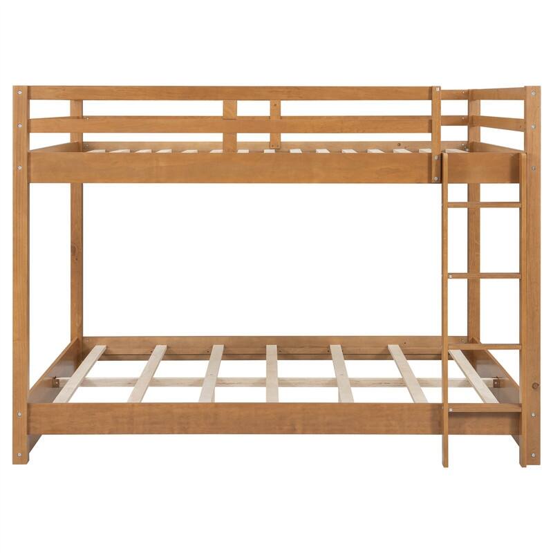 Queen Over Queen Size Bunk Bed with Ladder and Guardrail, Solid Wood Bunk Bedframe with Slats Support for Kids Bedroom