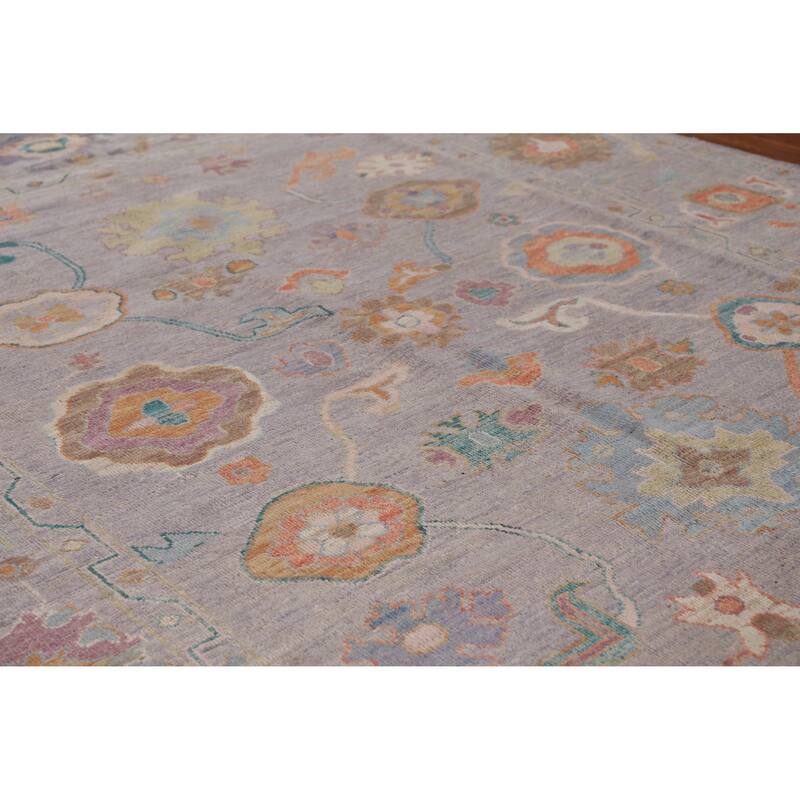 Hand Knotted Oriental 100% Wool Carpet Transitional All-Over Purples Oushak Area Rug - 9' 10'' X 8' 1''