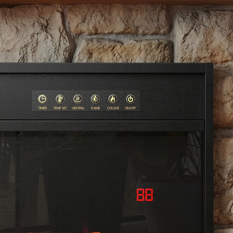 Black Electric Fireplace Insert, 1500W 110V Heater with 12-Color Flame, 5-Level Brightness, High/Low Heat Settings