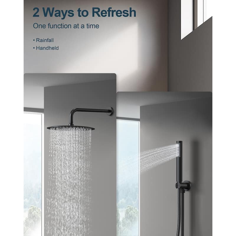 GRANDJOY Shower System 10 inch Wall Mount Rain Shower Head with Handheld Spray Combo Round