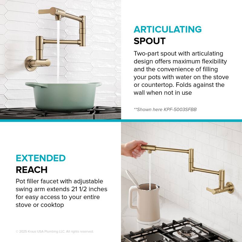 KRAUS Oletto Wall Mount Pot Filler Kitchen Faucet with Retractable Arm