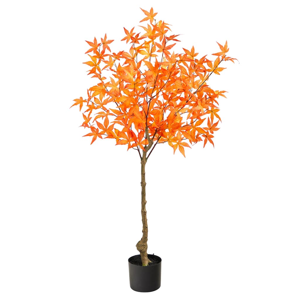 4 Ft Artificial Maple Tree - Fall Foliage Decor, Indoor Seasonal Tree, 48" Height, Home Accent - Green - 61 Inches and Over