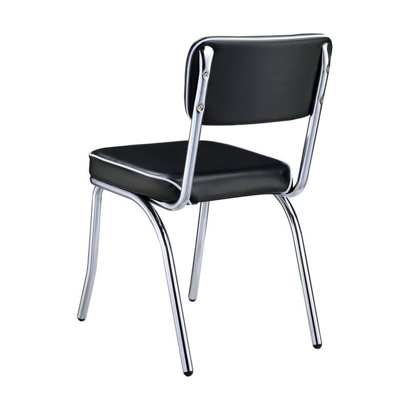 Set of 2 Upholstered Side Chairs, Black and Chrome