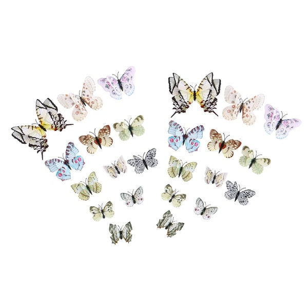 3D Butterfly Sticker Pin Type Home Bedroom Decoration with Double Wing - White