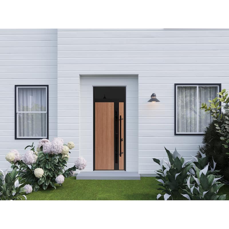 Front Exterior Prehung Steel Door Ronex 1033 Teak Entry Metal Painted W36xH80 Left hand Inswing