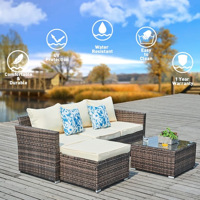 3-piece Patio Furniture Sets Resin Wicker Outdoor Sectional Sofa Chat Set