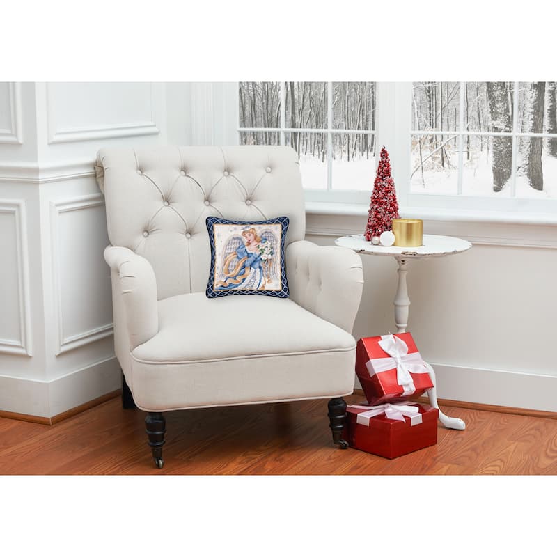 14" x 14" Azure Angel Needlepoint Pillow