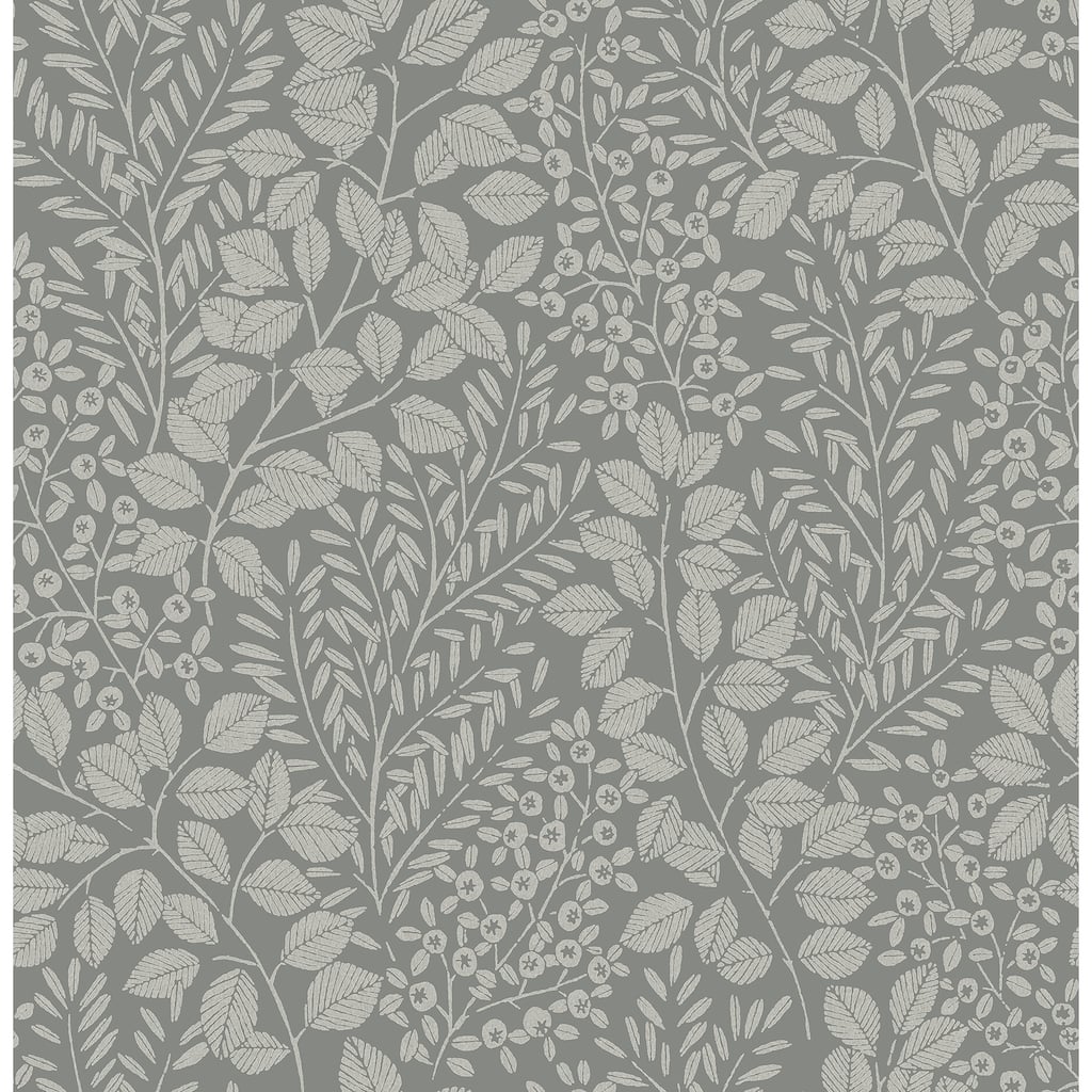 A-Street Prints Elin Charcoal Berry Botanical Wallpaper