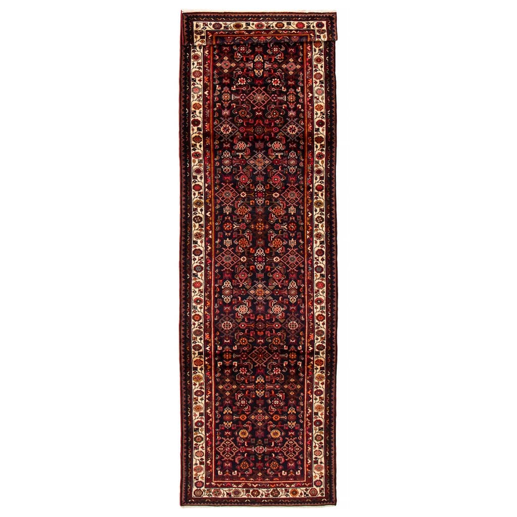 ECARPETGALLERY Hand-knotted Andelz Navy, Red Wool Rug - 3'5 x 12'8