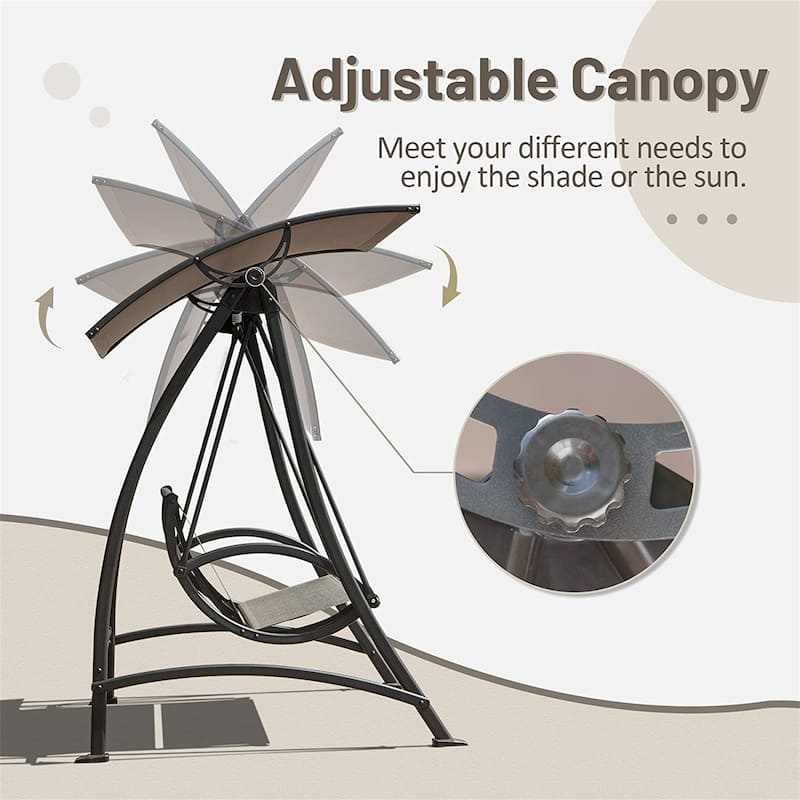 Steel Frame 2-Seat Patio Swing with Adjustable Canopy, Textilene Fabric and 700lb Capacity
