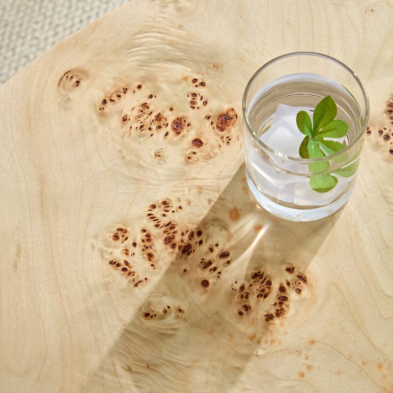 31.49" Mid-Century Modern Round Wood Coffee Table, with Burl Wood Veneer and Sturdy Pedestal, for Living Room