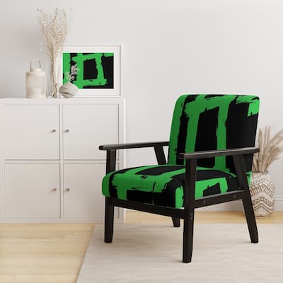 Designart "Black & White Crossing Paths II" Upholstered Abstract Accent Chair - Modern Arm Chair For Living Room