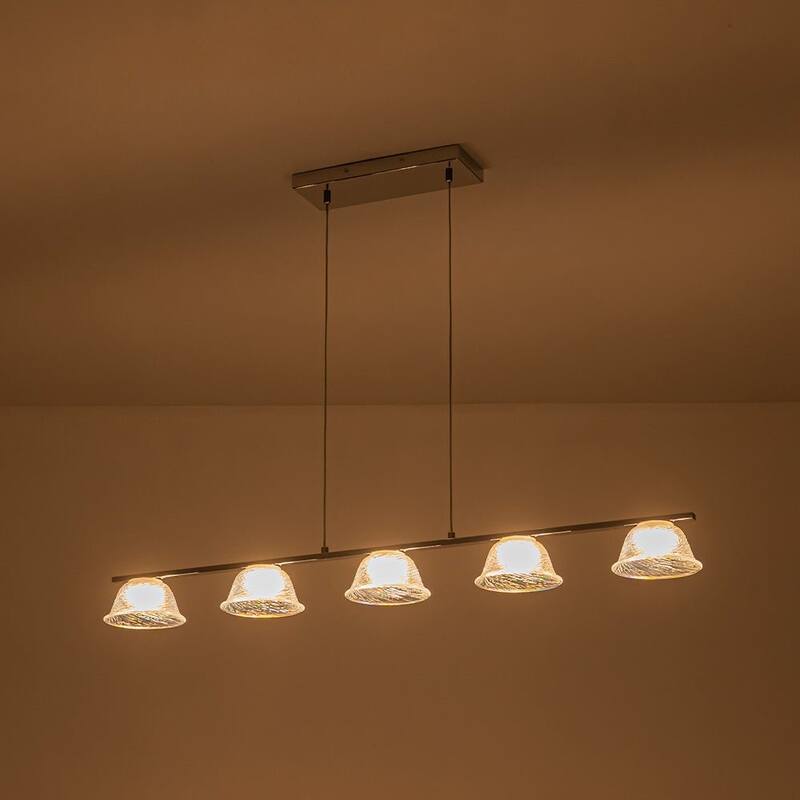 Modern 5-Light Bell Glass Chrome Linear LED Chandelier - N/A